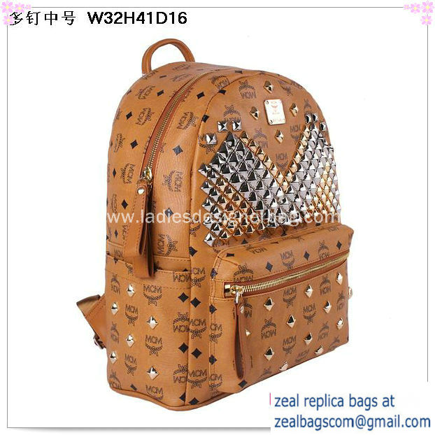 High Quality Replica MCM Medium Stark Front Studs Backpack MC4238 Wheat - Click Image to Close